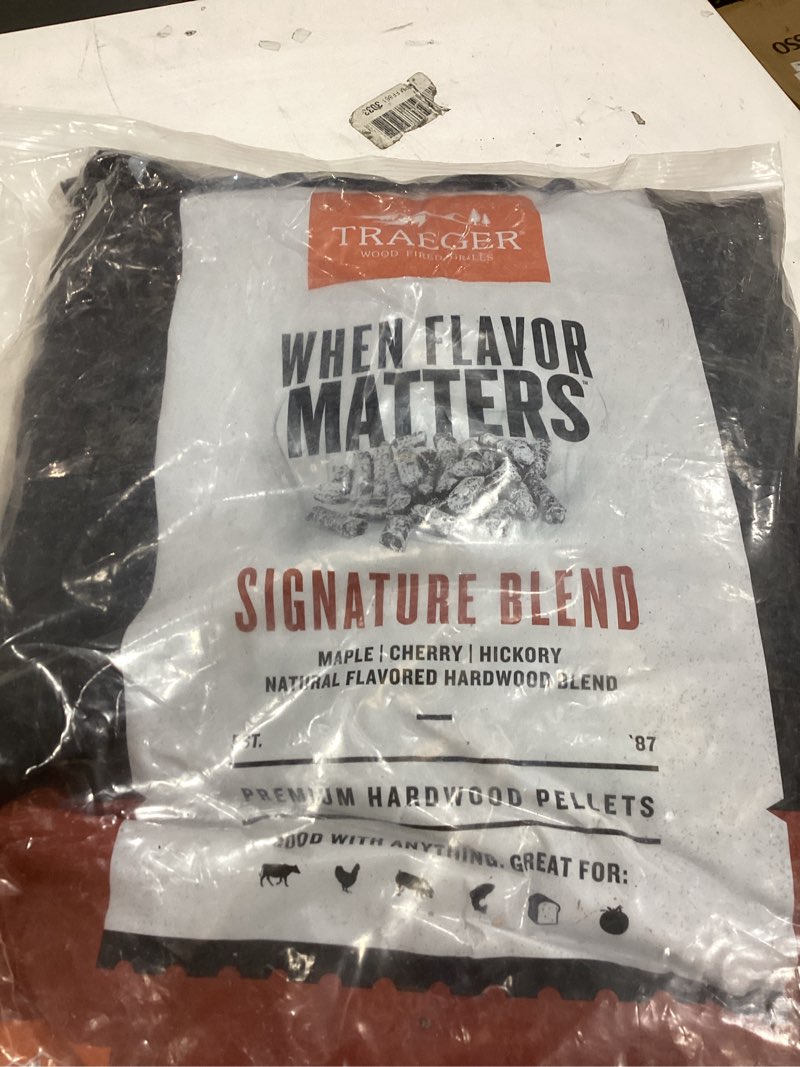 Condition photo showing As Is for traeger grills signature blend 100% all-natural wood pellets for smokers and pellet grills, bbq, bake, roast, 18 lb. bag 18lb signature blend