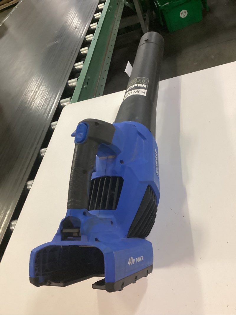 Condition photo showing As Is for kobalt gen4 40-volt 520-cfm 120-mph brushless handheld cordless electric leaf blower (tool only)