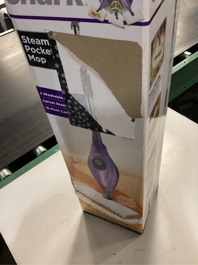Condition photo showing New/Like New for shark steam pocket mop with 2 washable double-sided pads, steam sanitization, swivel steering, lightweight, steam cleaner for sealed hard floors, hardwood, marble, tile, purple, s3501 steam pocket essentials