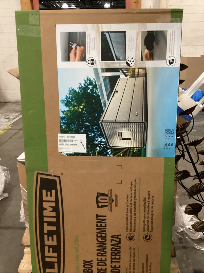 Condition photo showing New/Like New for lifetime 170-gallon resin outdoor storage deck box