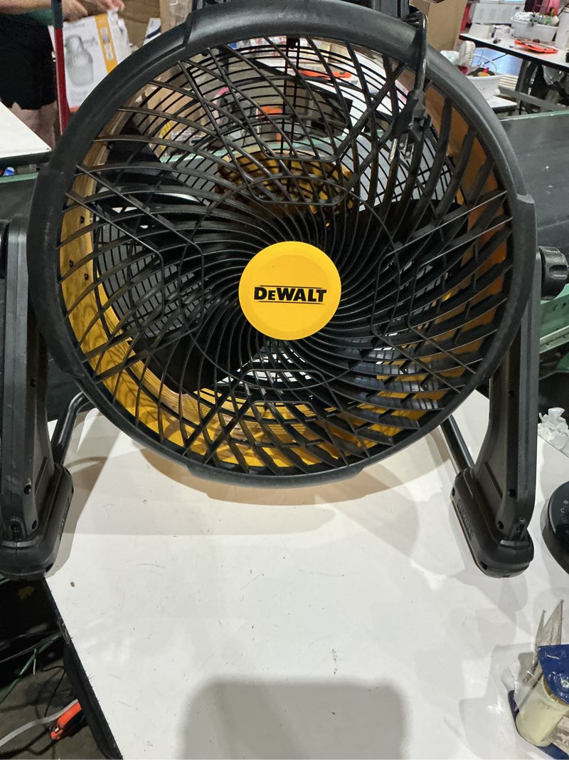 Condition photo showing As Is for dewalt industrial high-velocity floor fan ac/dc dual barrel fan
