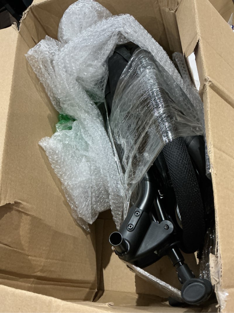 Condition photo showing As Is for dream on me coast rider travel stroller, lightweight & compact baby stroller, theme park approved, book-folding design, adjustable handle, soft-ride wheels, converts to rider & scooter - black black stroller