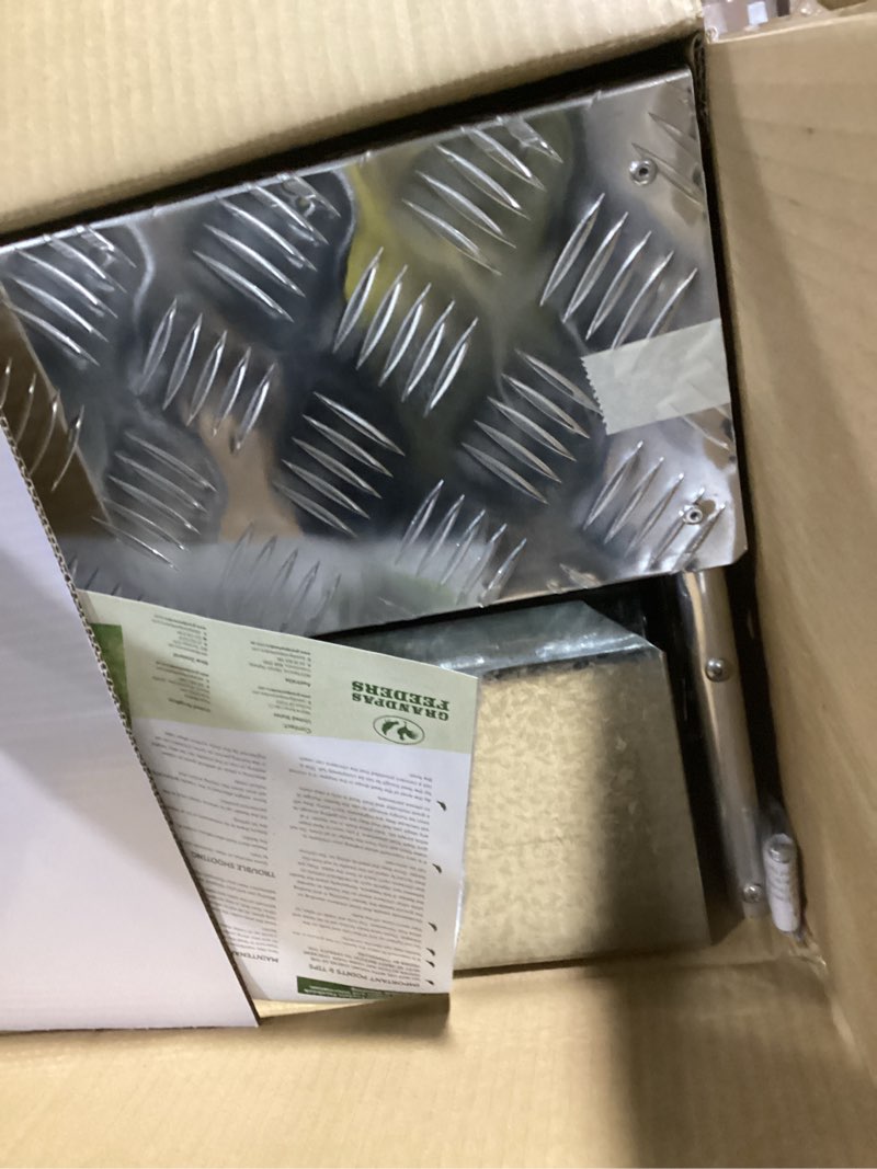 Condition photo showing Good Condition for grandpas feeders automatic chicken feeder - 20 lbs no waste poultry feeder, rat proof & rodent proof treadle chicken feeder, galvanized steel with lid, feeds 6 chickens up to 10 days silver standard
