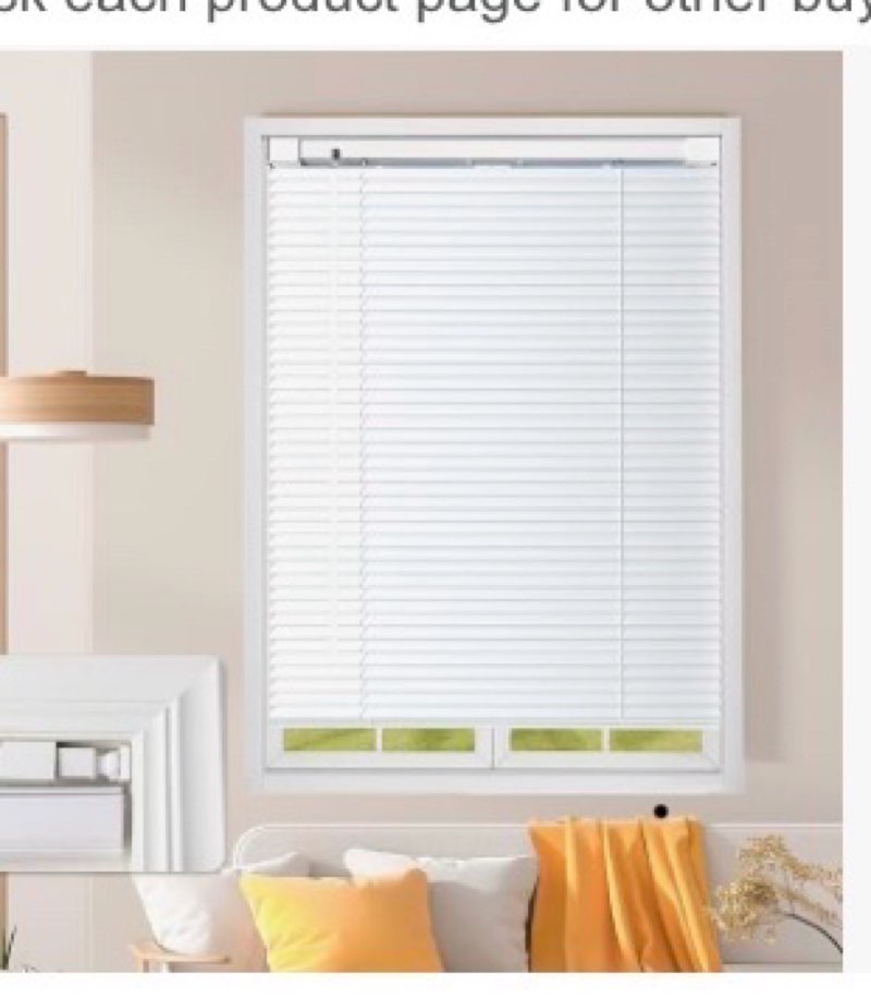 AURILOFT No Tools No Drill Cordless Mini Blinds 20" Wx 36" H, 1" L-Shaped Blades, Horizontal Vinyl B