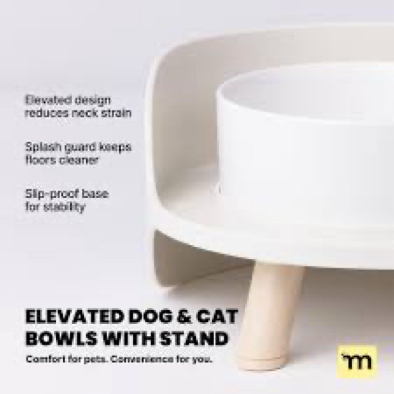 malsipree elevated dog bowls - puppy adoption gifts & cute puppy accessories - 45° tilt feeding station with ceramic dishes - food and bowls set - dog birthday gifts for small pets - sand beige
