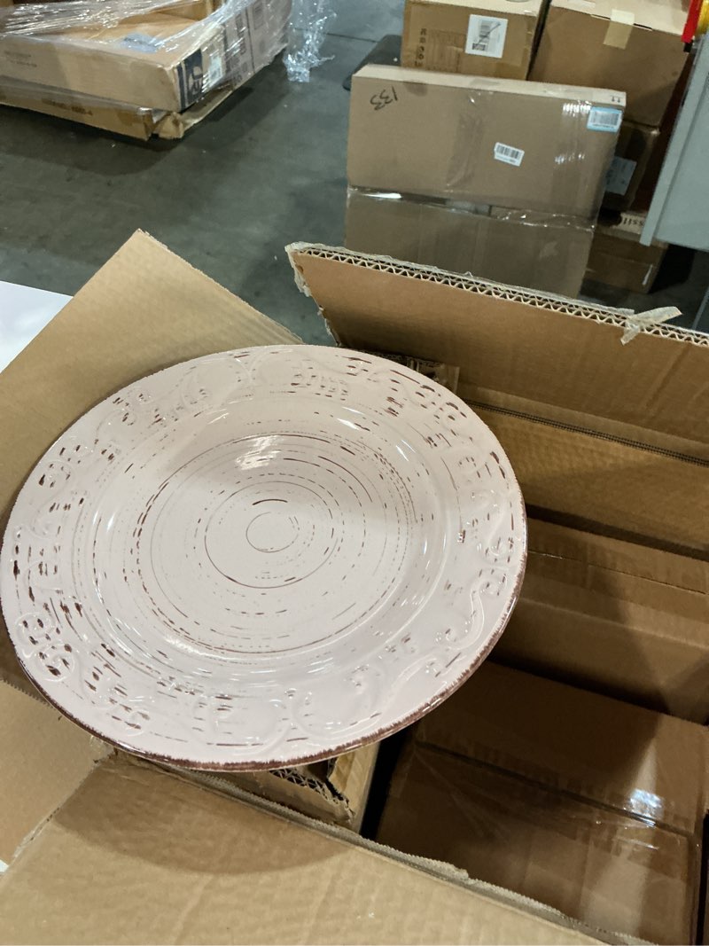 Pfaltzgraff Pink Trellis 12-Piece Dinnerware Set, Stoneware Plates and Bowls Sets for 4, Dishwasher 