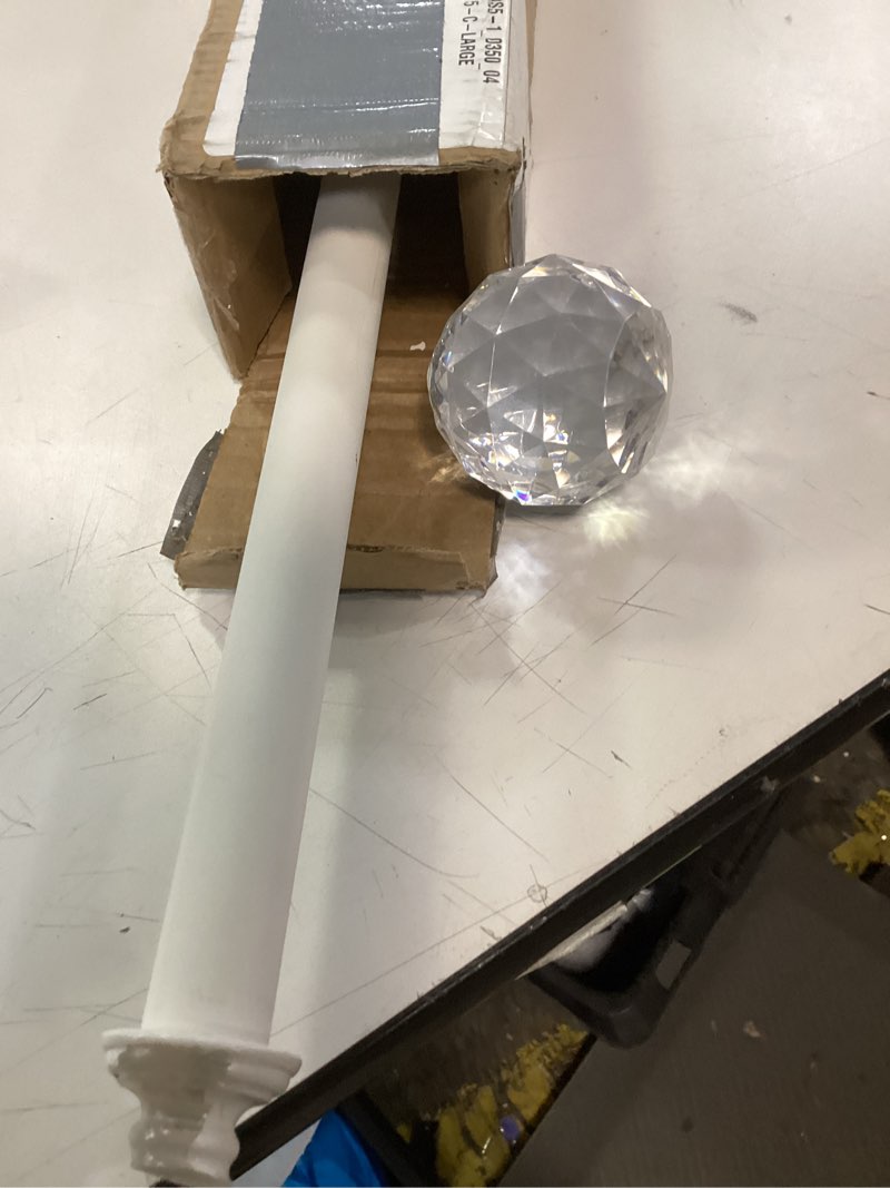 Condition photo showing As Is for EXCLUSIVE HOME Crystal Ball 1" Curtain Rod and Coordinating Finial Set, Matte White, Adjustable 36"-72" Matte White 36"-72"