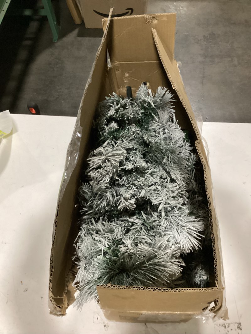 Condition photo showing As Is for 5FT Pre-lit Snow Flocked Christmas Tree Spruce with Remote Control, 250 Warm White Multi-Color Lights, Artificial Hinged/Feel Real/Realistic for Home, Holiday Decoration Dual Color LED PVC LED Color+Cleae 5ft