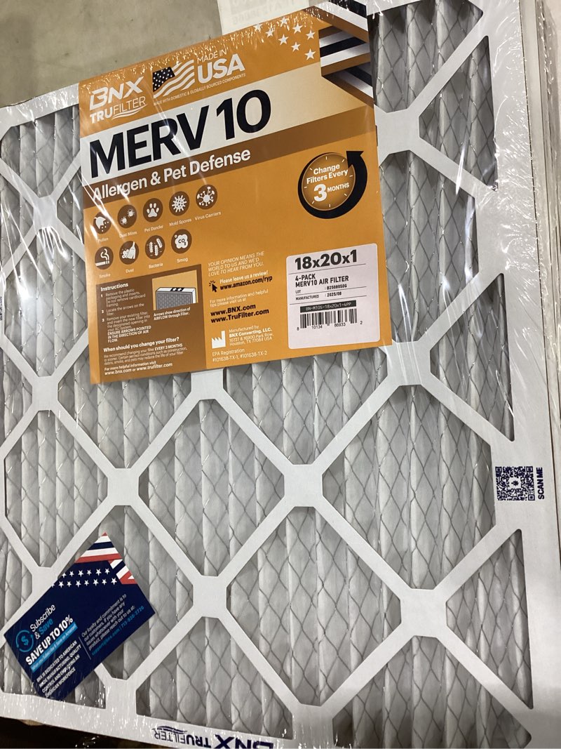 Condition photo showing Good Condition for bnx trufilter 18x20x1 merv 10 (4-pack) ac furnace air filter - made in usa - pleated air conditioner
