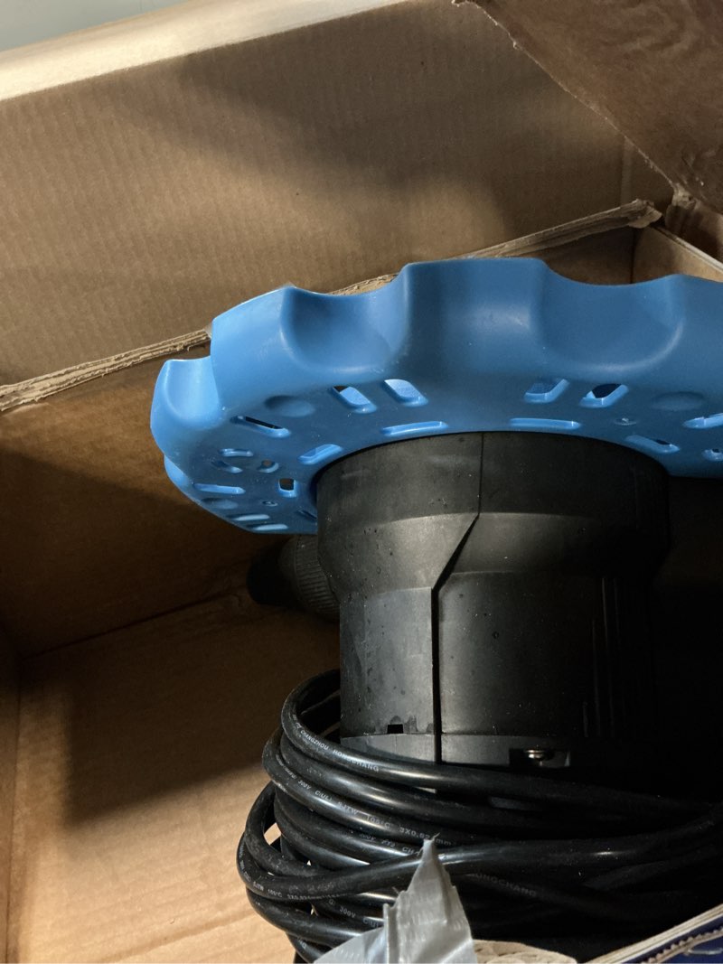Condition photo showing As Is for acquaer 1/4 hp automatic swimming pool cover pump, 2250 gph submersible sump pump with 3/4” check valve adapter & 25ft power cord, water removal for pool, hot tubs, rooftops, water beds and more 1/4 hp 2250gph