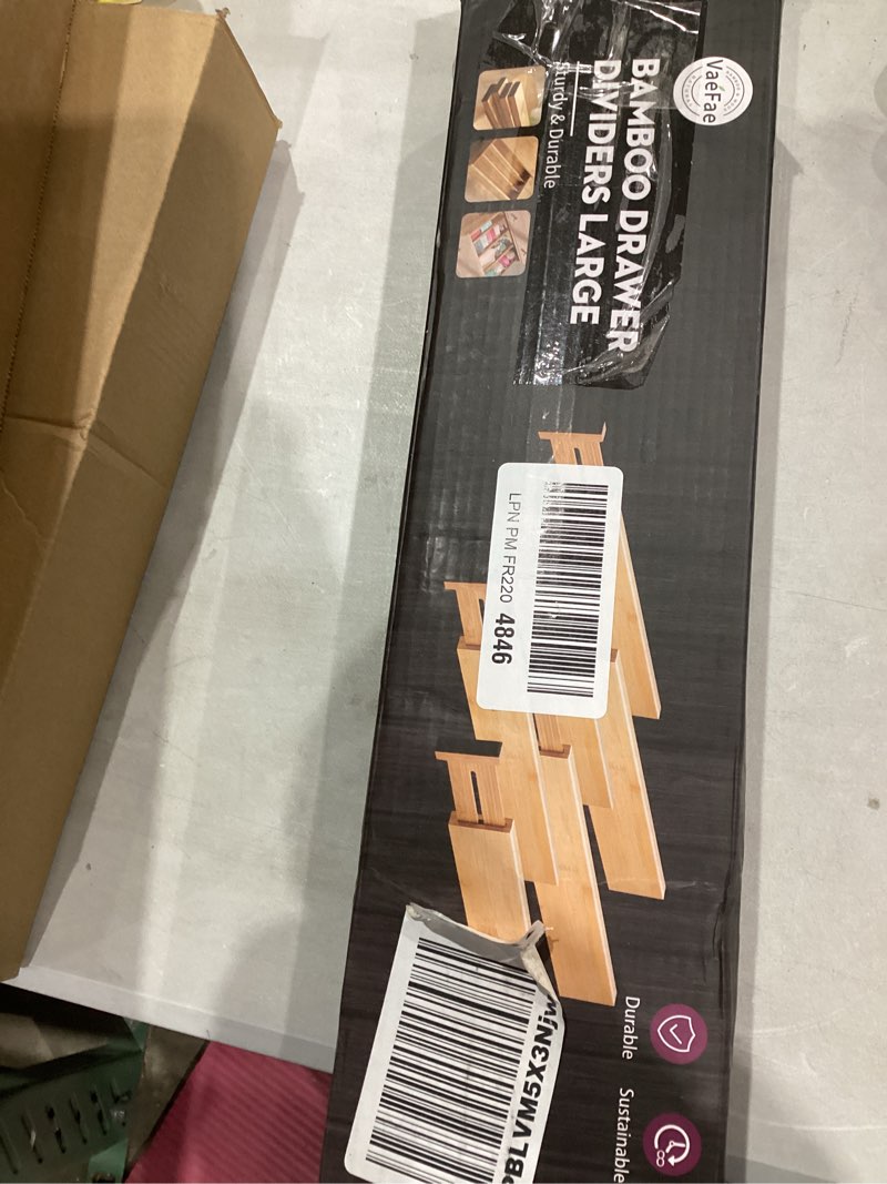 Condition photo showing Good Condition for VaeFae Adjustable Bamboo Drawer Dividers, Expandable Drawer Organizer for Kitchen, Bedroom, Bathroom, Dresser and Office, 6-Pack 2.4"High, 16.6-21.8"Long, 6Pack