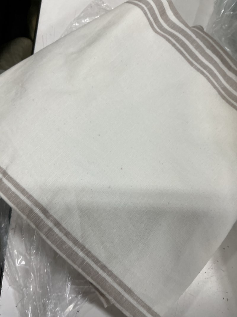 Condition photo showing Good Condition for quince coastal stripe linen cotton curtain, 48x84, ivory/natural one puece
