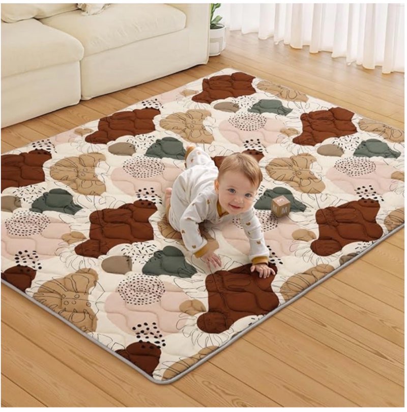 (similar to stock photo) blissful diary baby play mats for floor, 71x59 inch extra thicker & large soft cushioning foam playmats for babies and toddlers, foldable washable baby crawling mat for playpen, boho design