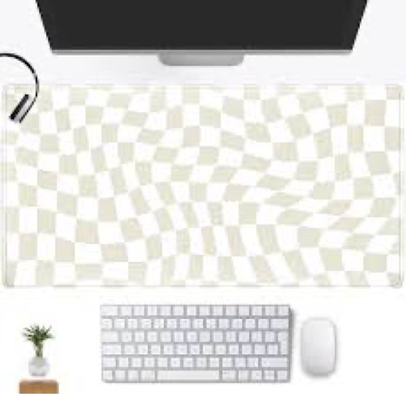 Beige Desk Mat Lattice Mouse Pad Large Cute Desk Pad XXL, Minimalist Keyboard Mat Abstract Aesthetic COLOR IS PURPLE AND BLACK 