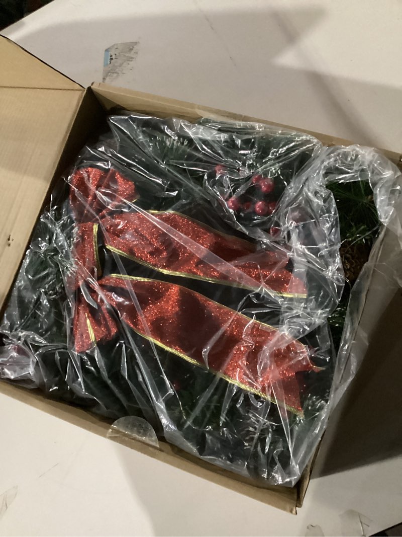 Condition photo showing As Is for DiliComing 16-Inch Pre-Lit Winter Wreath - Large Christmas Door Wreath, Front Door & Window Decorations 16IN Led Red