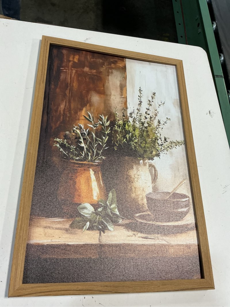 Condition photo showing As Is for lienzo enmarcado para pared, diseño vintage de hierbas de cocina moody, póster enmarcado, obra de arte estética, decoración del hogar para sala de estar, baño, dormitorio, decoración de pared
