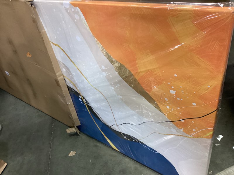 Condition photo showing Good Condition for Abstract Canvas Wall Art for Living Room Large Nave Blue Abstract Wall Decor Picture Modern Orange Painting Artwork for Bedroom Home Office Decoration, Ready to Hang (Blue and Orange, 32"×48") Large Blue and Orange Wall Art 48"L x 32"W