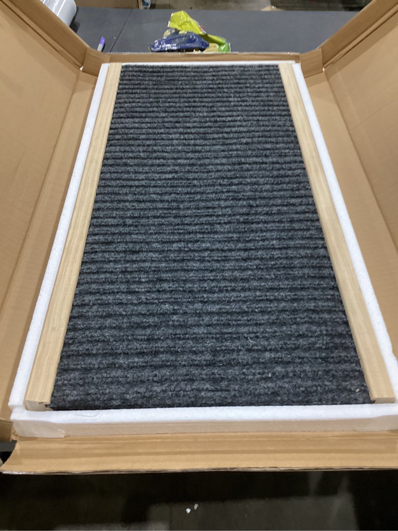 Condition photo showing As Is for adjustable dog ramp for dogs & cats, 27”long wooden folding portable pet ramp for couch or bed, non slip carpet surface, 2 height adjustable from 11.8” to 15.7” - up to 110 lbs