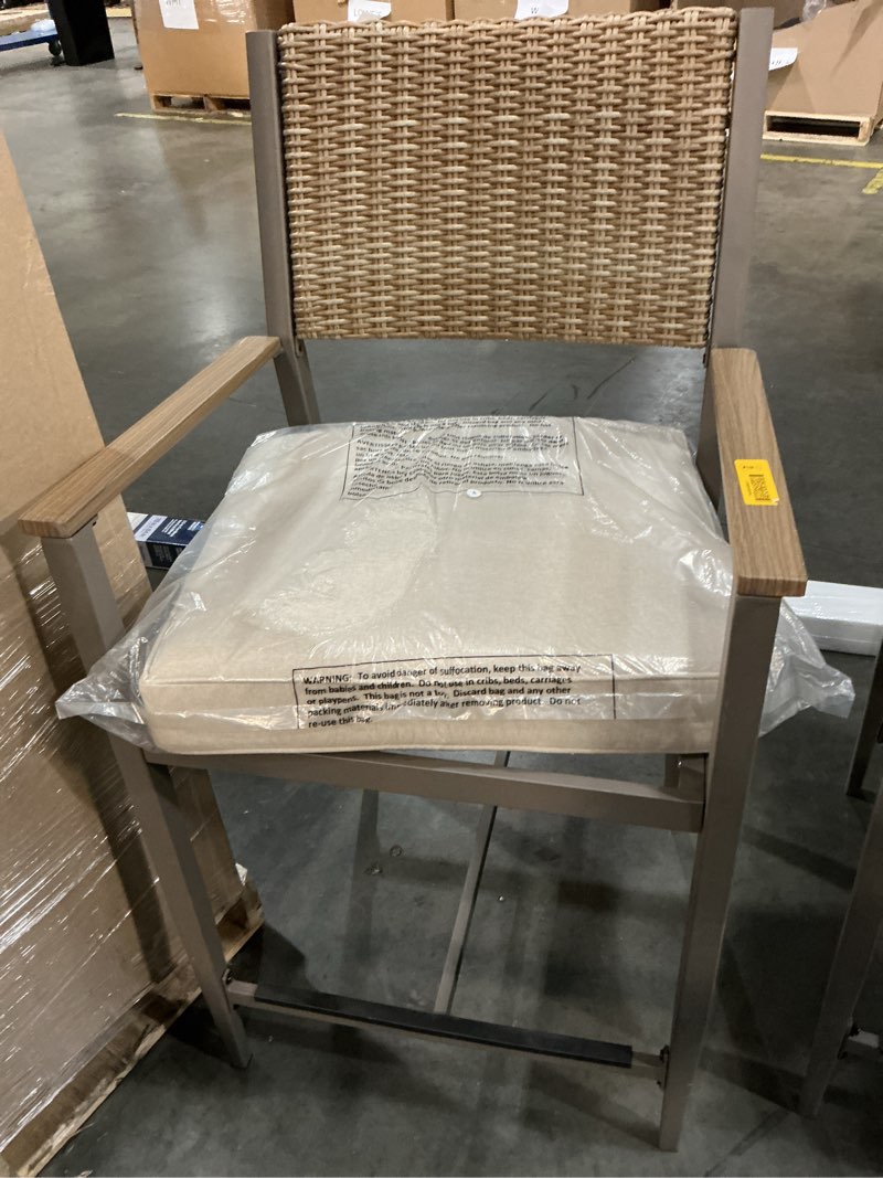 Condition photo showing As Is for allen + roth dorsey set of 1 wicker gray steel frame stationary counter-height chair with