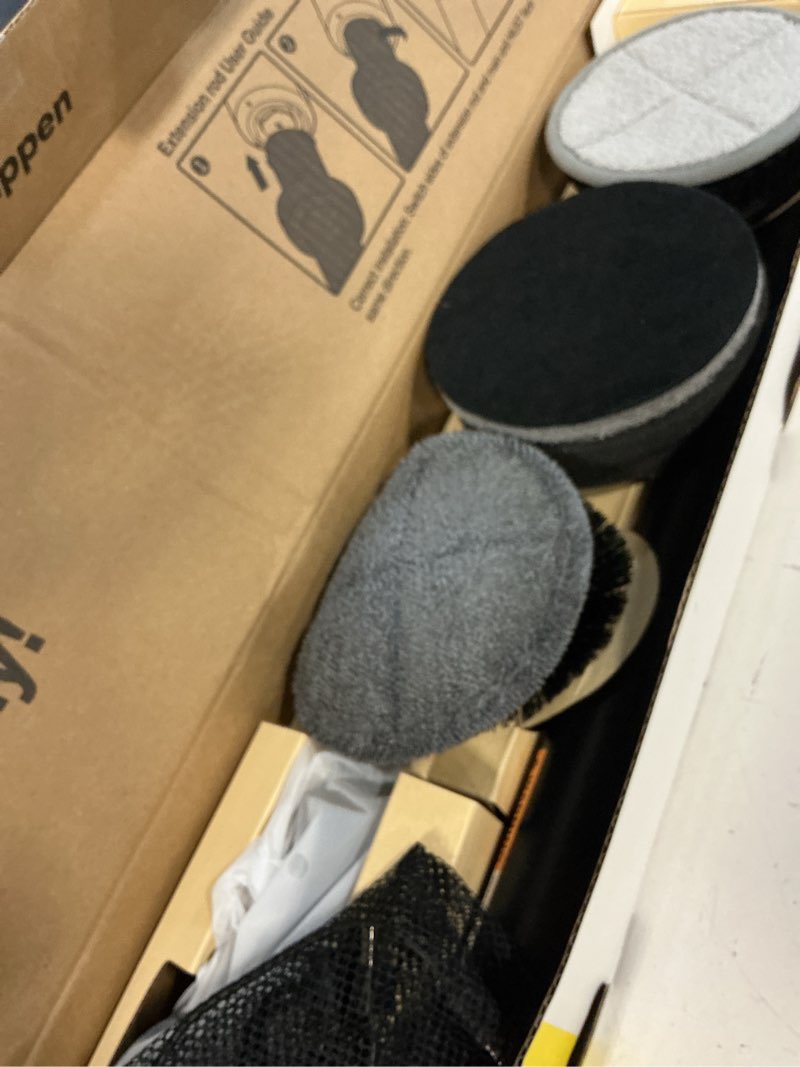 Condition photo showing As Is for hoto flexi cordless spin scrubber with telescoping handle & multi-surface brush