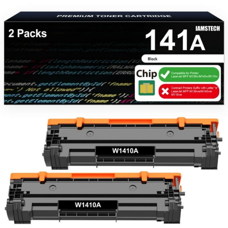141A Toner Cartridge 2 Black (with chip) Compatible 141 A Toner Replacement for HP 141A W1410A 141X W1410X Black Toner Cartridge to Use with LaserJet Pro M110w MFP M140w M139(2 Black)