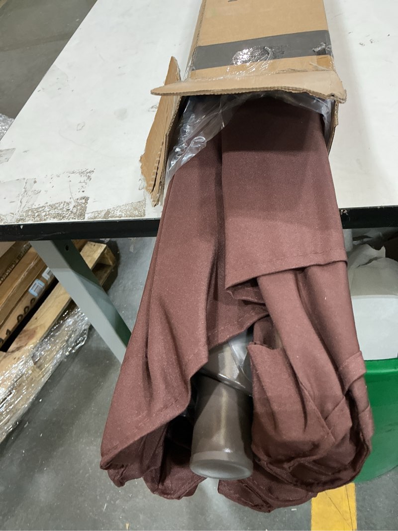 Condition photo showing New/Like New for 9ft patio umbrella with push button tilt and crank,outdoor market table umbrella uv protection 8 sturdy ribs for backyard,garden,pool,deck(brown)