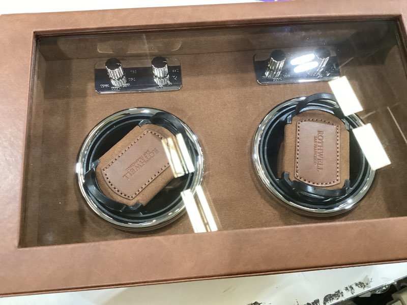 Condition photo showing Good Condition for rothwell double watch winder for automatic watches with quiet motor with multiple speeds and rotation settings (black/grey) black / grey