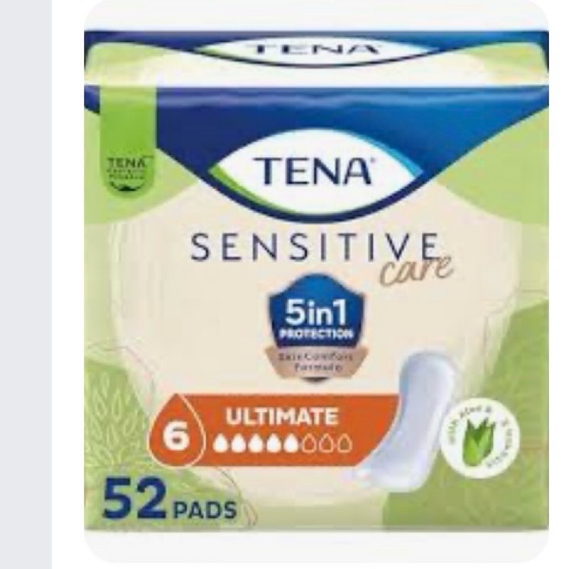 (3 pack) tena sensitive care maximum absorbency long incontinence pads for women, 52 count
