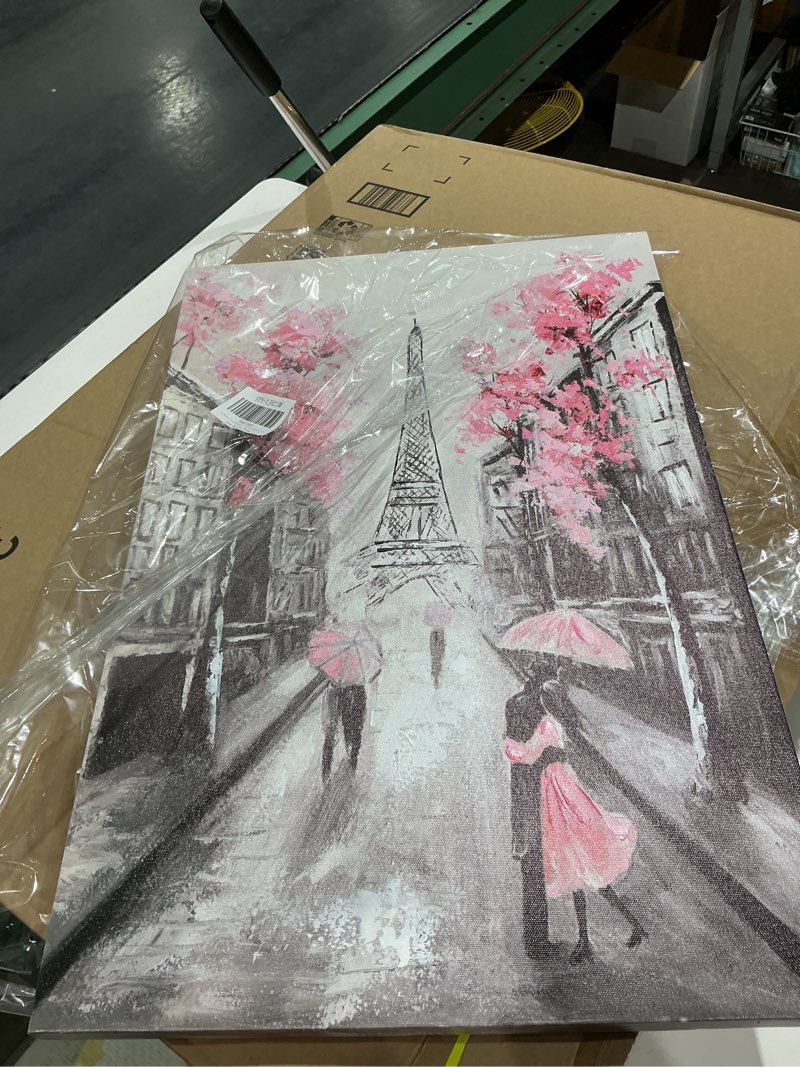 Condition photo showing Good Condition for abstract paris canvas wall art, black pink grey eiffel tower decor, 16x24\" | hand painted oil painting, picture print, room decor for teen girls bedroom bathroom pink 24\"l x 16\"w