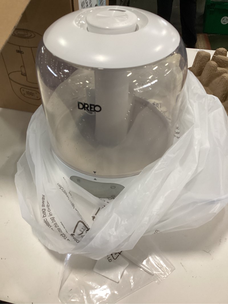 Condition photo showing As Is for Dreo Humidifiers for Bedroom, 3L Top Fill 30H & 26dB Quiet Runtime for Large Room, Cool Mist Ultrasonic Humidifier with Humidity Sensor, Night Light for Home, Baby, Nursery, Plants, New Edition White