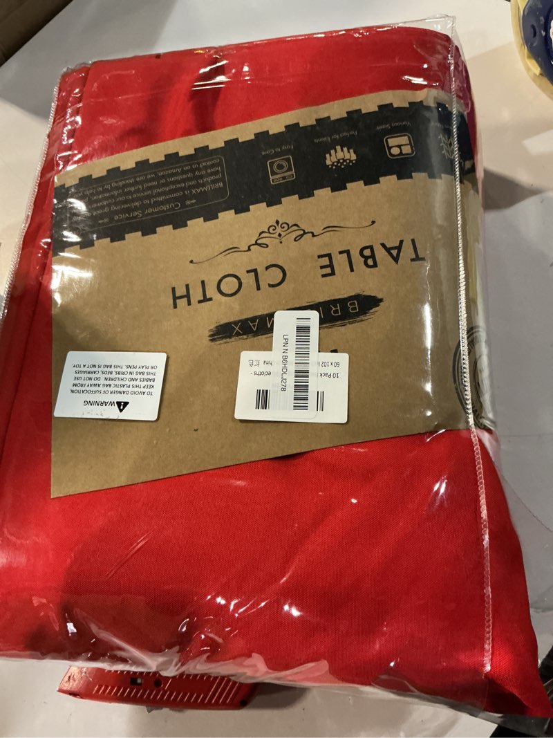 Condition photo showing Good Condition for brillmax 10 pack red tablecloths 60 x 102 inch for 6ft rectangle tables - 150 gsm polyester fabric, 15" standard drop, water, stain & wrinkle resistant cloth cover for wedding banquet dining buffet red 60x102 in, 10 pack