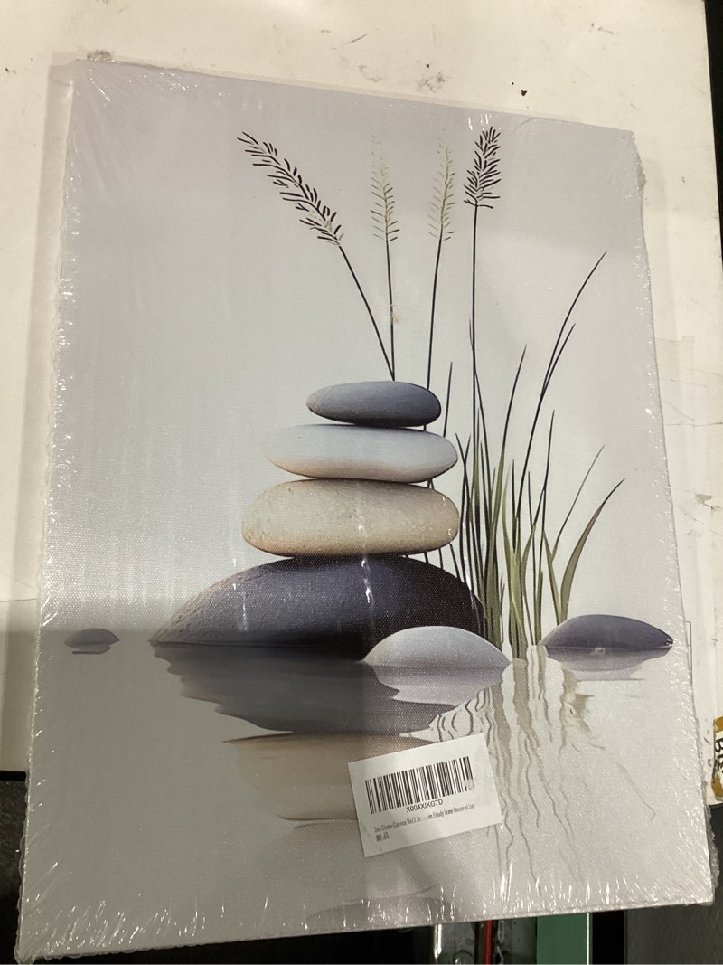 Condition photo showing Good Condition for 1pcs zen stone canvas wall art stacked stones in water with grasses painting picture wall decor poster print suitable for yoga meditation room bathroom bedroom study home decoration zen stone-canvas 16"l x 24"w