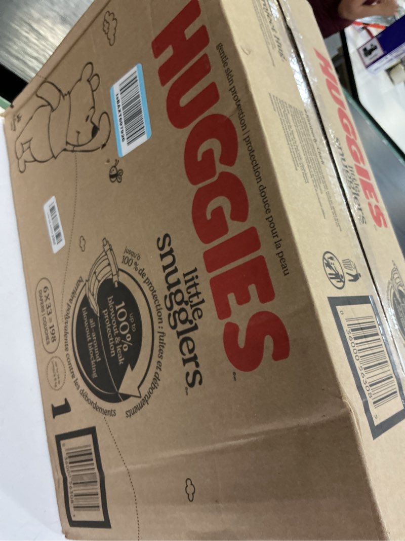 Condition photo showing New/Like New for huggies size 1 diapers, little snugglers diapers, size 1 (8-14 lbs), 198 count (6 packs of 33), packaging may vary size 1 198