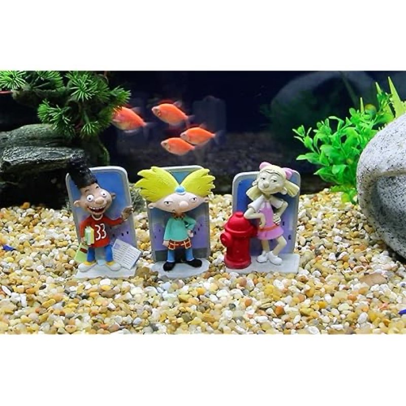 Penn-Plax Hey Arnold 3-Piece Aquarium Decoration Bundle For Fish Tanks Includes Arnold