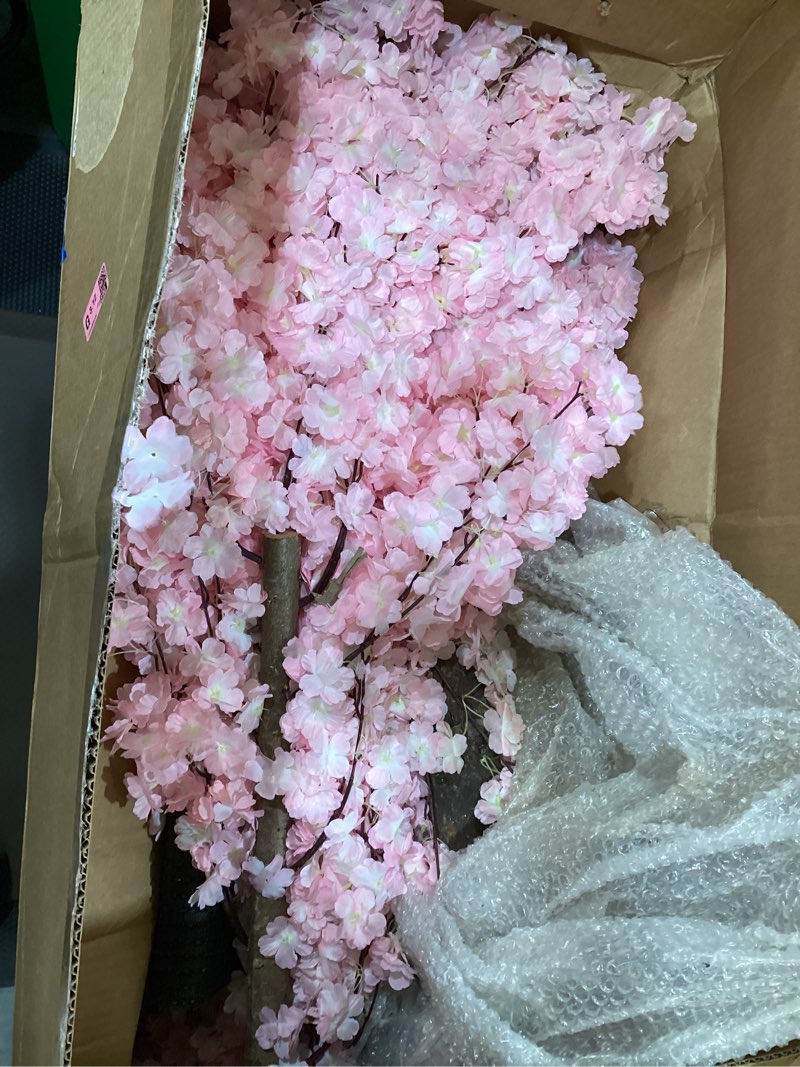 Condition photo showing As Is for 5ft pink cherry blossom artificial tree, lifelike decorative plant in pot for indoor, garden, office, wedding & party decor