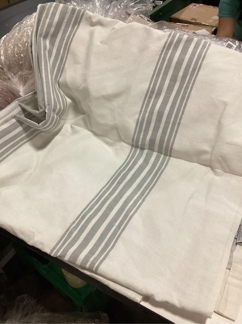 Condition photo showing Good Condition for quince coastal stripe linen cotton curtain ivory/light blue 48in x 108in