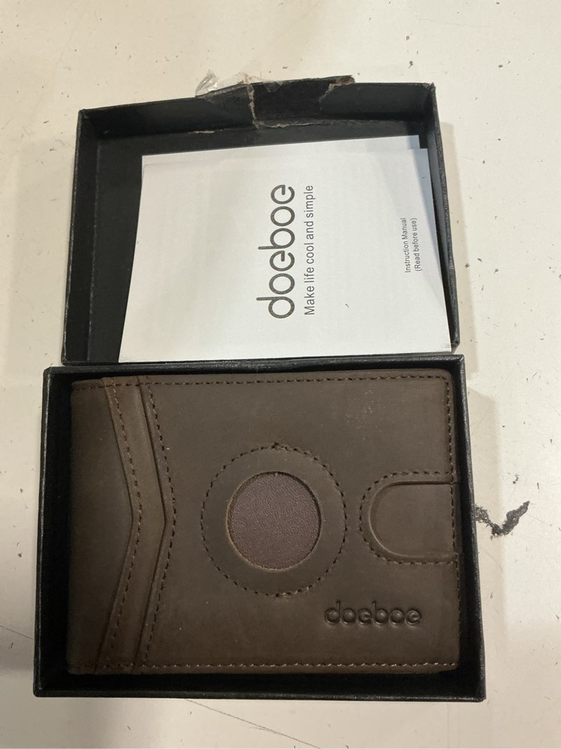 Condition photo showing Good Condition for doeboe airtag wallet men, wallet for men with airtag holder, genuine leather credit card wallet, bifold slim wallet for air tag gps tracker, rfid minimalist front pocket wallet [no airtags] dark brown-crazy horse leather