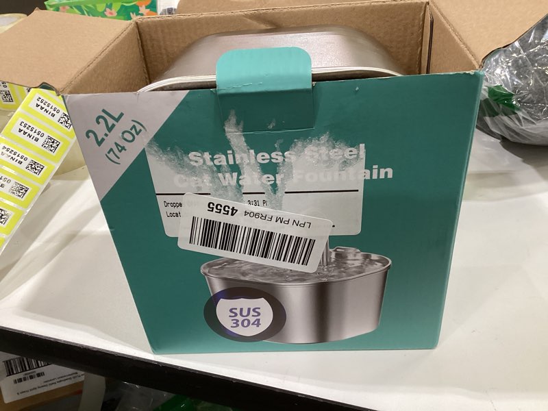 Condition photo showing As Is for Cat Water Fountain Stainless Steel: Pet Fountains for Cats/Dog Indoor Automatic Waterer Bowls for Drinking Small Animal Water Dispenser Metal Pets Watering Faucet Bottle Auto Kitty Watering Supplies 1 Cat Fountain + 3 Filters