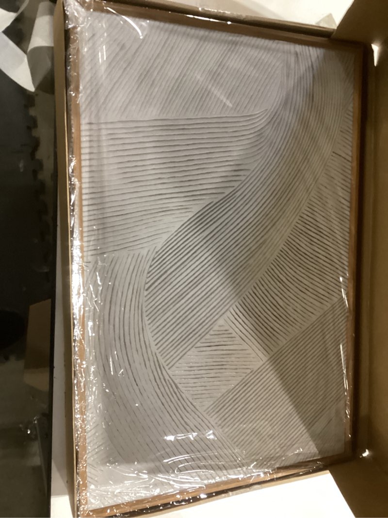 Condition photo showing As Is for Black and White Abstract Framed Canvas Wall Art Set, Modern Textured Brushstroke Wall Decor,Neutral Minimalist Line Art Print for Living Room,Bedroom,Dining Room, Office-16 x24 x3 Black and White Abstract Wall Art 16L"x24W"