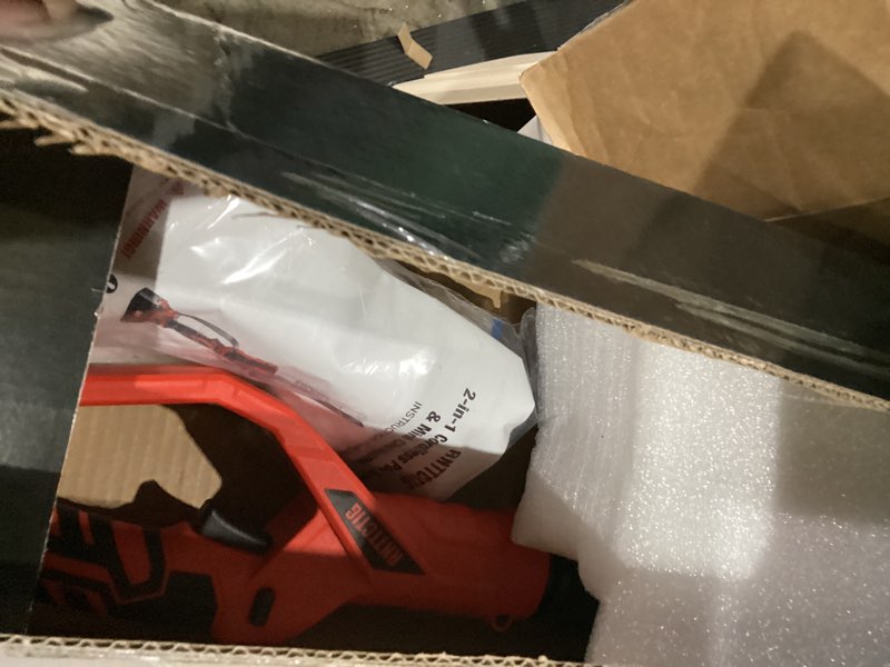 Condition photo showing As Is for upgraded 2-in-1 cordless pole saw & 8 inch mini chainsaw, battery powered tree trimmer with 6.6ft(2m) extension pole, 21v 4.0ah x2 batteries, electric chainsaw for branch, limb & wood cutting red with pole