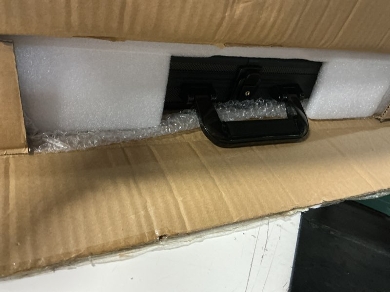 Condition photo showing Good Condition for trade show display case portable aluminum sports card table top display case frame clear acrylic showcase cabinet box with lock for trading cards jewelry collectibles(black,36"x24") black 36"x24"