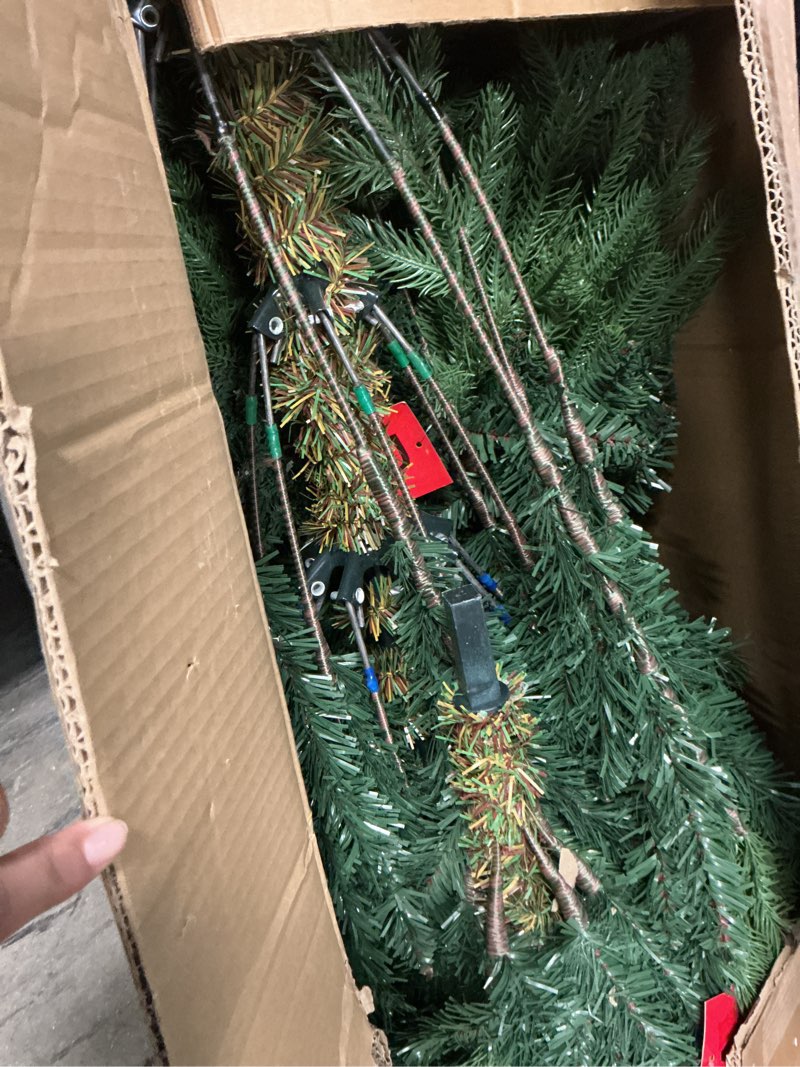 Condition photo showing As Is for HOMCOM 7.5 Foot Artificial Christmas Tree, Nordic Pine Hinged Xmas Tree with 1218 Realistic Branches, Wide Steel Base, Auto Open, Green with Snow-Flocked 7.5ft Green With Snow-flocked