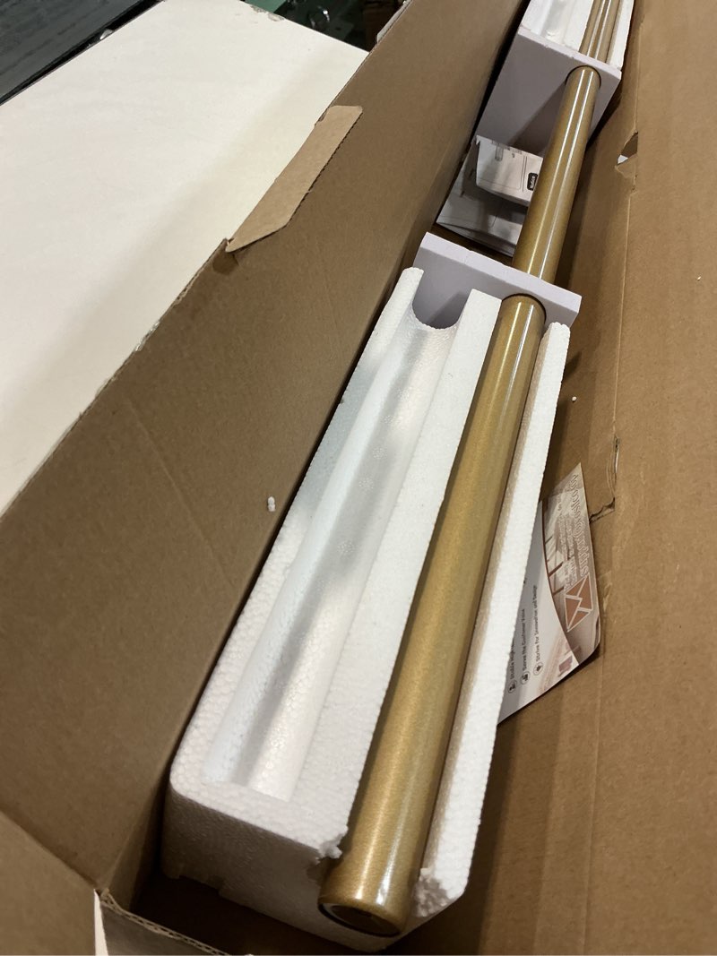 Condition photo showing Good Condition for 1 Inch Gold Curtain Rods for Windows 36 to 72 Inches (3 to 6 ft), USFOOK Telescoping Single Drapery Rod, Decorative Curtain Rod with Luxury Translucent Finials 36-72" Luxury Gold