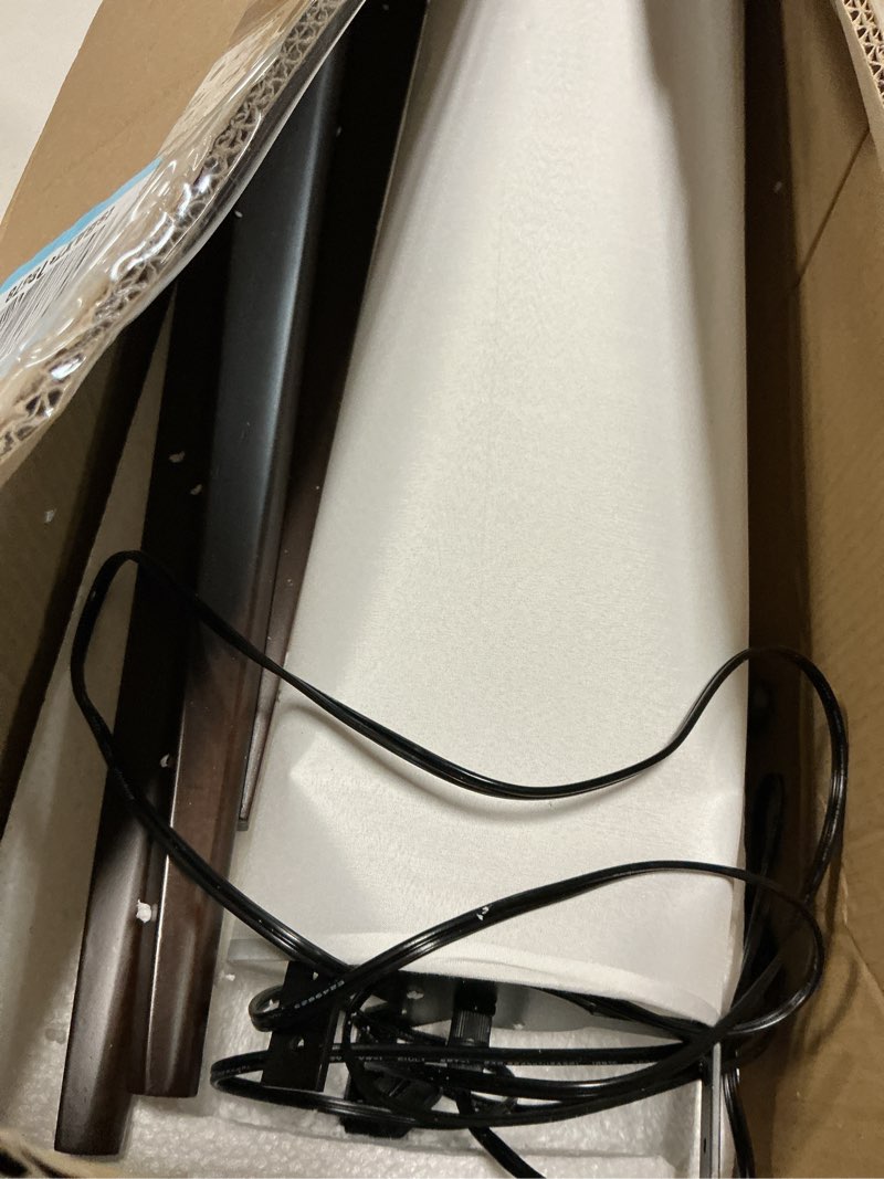 Condition photo showing As Is for bofea-farmhouse floor lamp for living room & bedroom,walnut wood vintage standings lamp with foot switch, 3 color white fabric tall lamp,decorative tower shade lamp for hotel cafe study