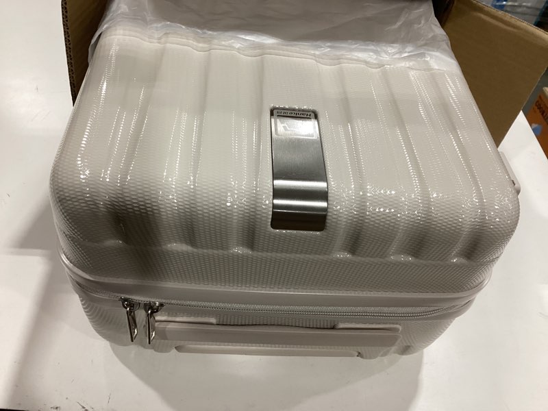 Condition photo showing Good Condition for hanke 20 inch carry on luggage 22x14x9 airline approved lightweight pc hard shell suitcase with spinner wheels rolling travel bag christmas birthday gifts (ivory white) carry on 20 inch ivory white