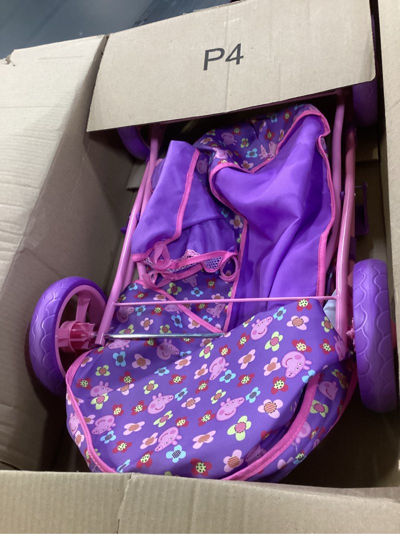 Condition photo showing Good Condition for Peppa Pig: Doll Deluxe Pram & Bag - Purple, Pink, Flowers - Accessory for Dolls Up to 18", Shoulder Bag, Foldable, Retractable Canopy, Kids to, Age 3+