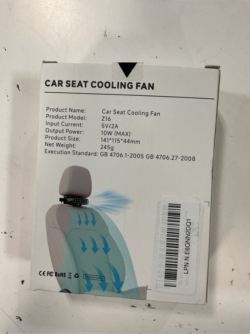 Condition photo showing New/Like New for car seat fan with seatback cooling airflow for driver & back seat passengers, 3-speed quiet usb backseat fan for baby rear facing, headrest carseat fan for infant, kids & dogs black