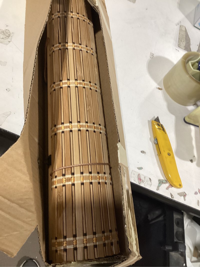 Condition photo showing Good Condition for bamboo blinds for interior windows, custom bamboo shades for indoor windows, roller shades for indoor window and outdoor patio, easy to install for decks, porches, backyards f 32"w x 64"h