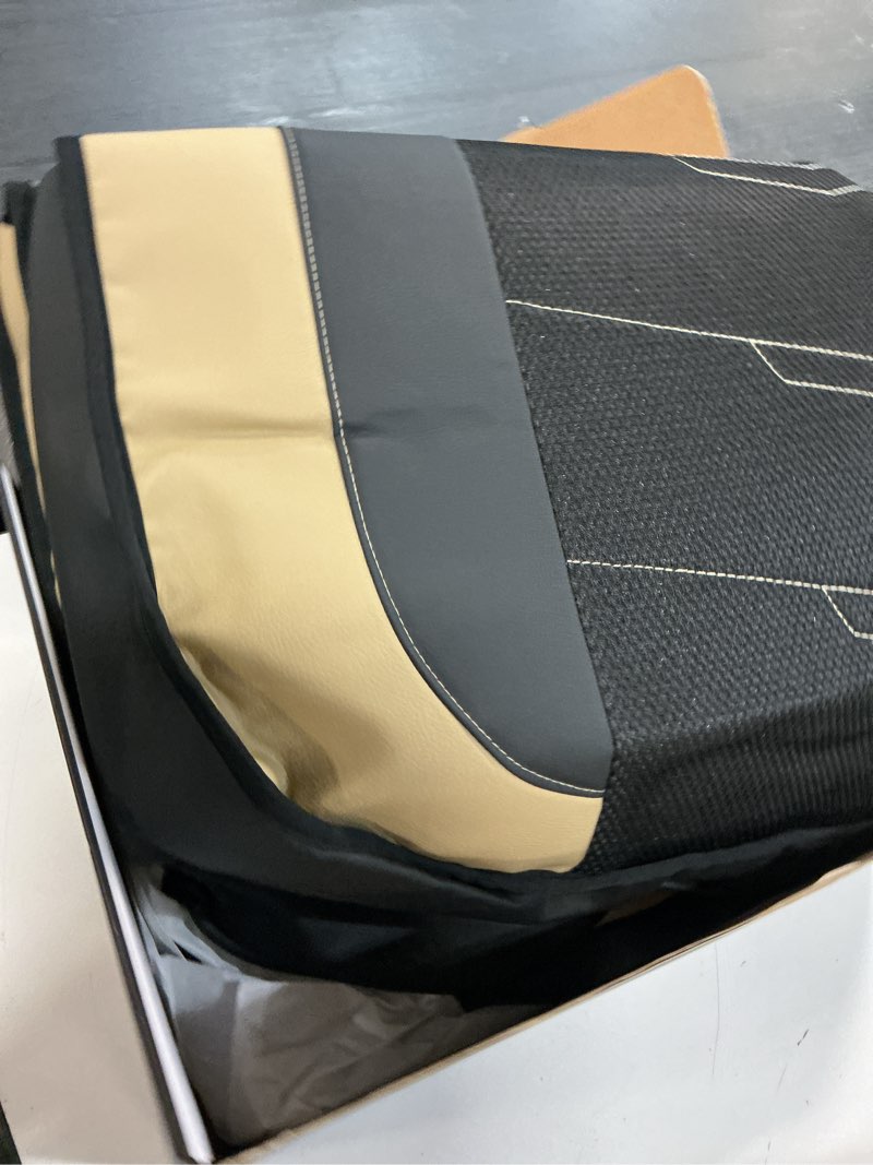 Condition photo showing Good Condition for hchengkikz car seat cover, breathable and sporty (black + beige) | leather, universal fit for most suvs, cars, sedans, trucks, airbag compatible, easy to install n2 black beige full set