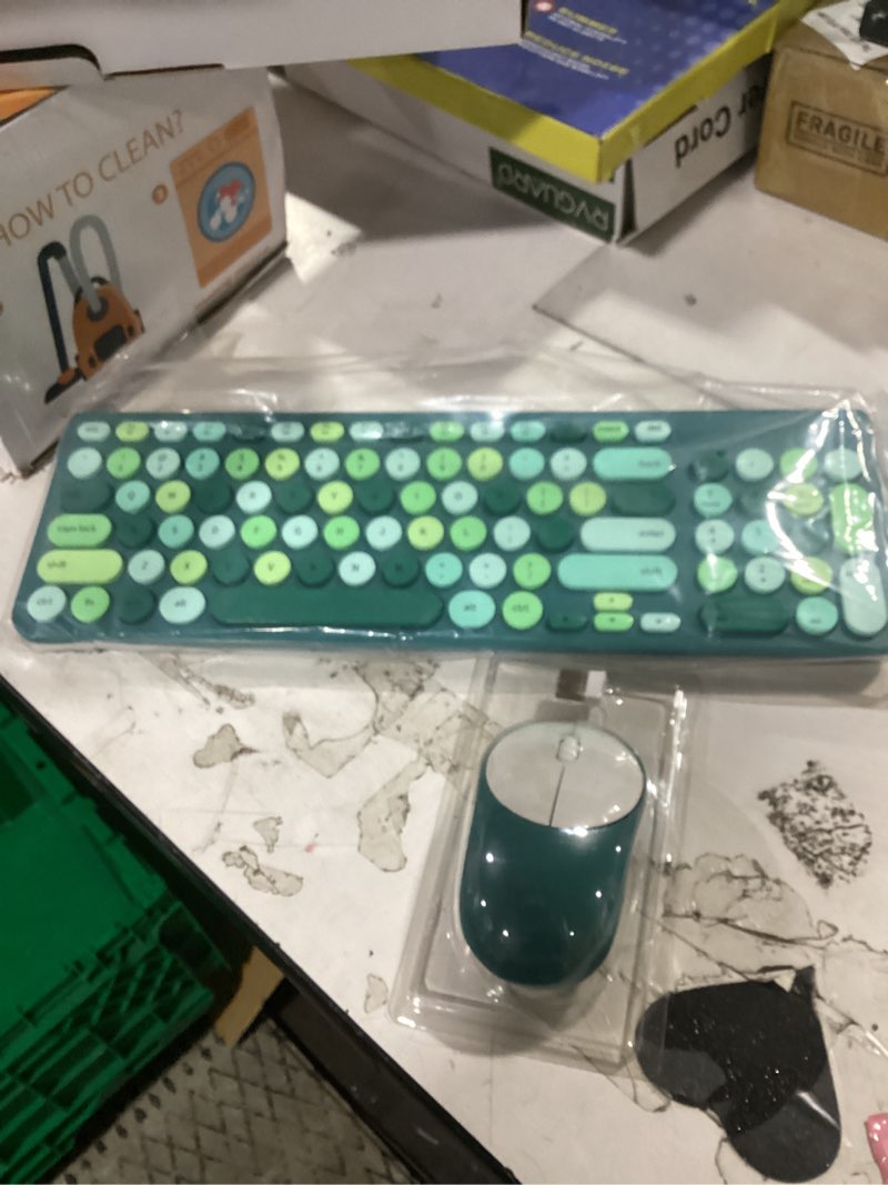 Condition photo showing New/Like New for wireless keyboard and mouse combo, retro typewriter keyboard with round keycaps, 2.4ghz usb cute wireless keyboard mouse for computer, desktop (green)